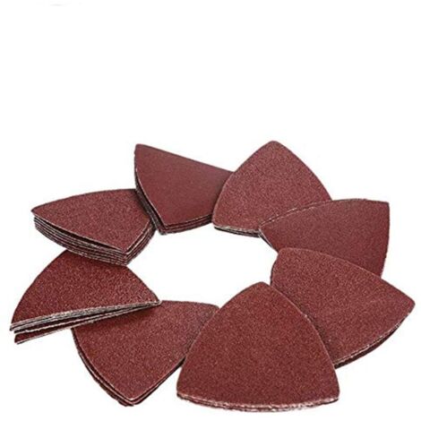 Tampon de ponçage triangulaire 80 mm Papier abrasif abrasif sans trou 40/60/80/120/180/240 grains de ponçage en oxyde d'aluminium à crochets et boucles (paquet de 72)
