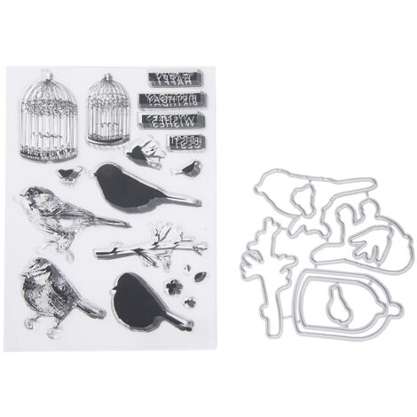 Tampon en Silicone Transparent pour Décoration d'Album Photo DIY - Cage à Oiseaux et Scrapbooking