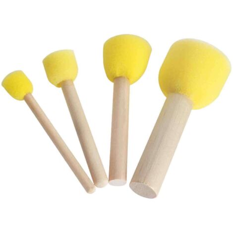 Tampon Ponceau Rond - Manche Bois - Éponge Mousse - Pour Artisanat Peinture Décoration - 4 Pièces - Diamètres 15 mm 20 mm 30 mm 40 mm
