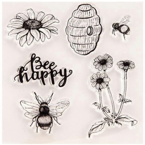 Tampon transparent en silicone avec motif d'abeille joyeuse pour scrapbooking, gaufrage et album photo