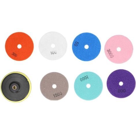 Tampons de polissage diamant, 7 pièces, Kit de polissage sec et humide, grain 1 pièce, support de meulage granit marbre 4 pouces