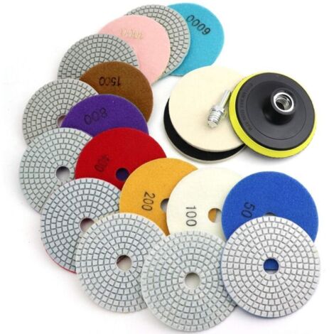 Tampons de polissage diamantés de 4 pouces avec support de 5/8"-11", 12 pièces, grain 50-6000, pour pierre de granit, humide/sec, pour perceuse, meuleuse et polisseuse