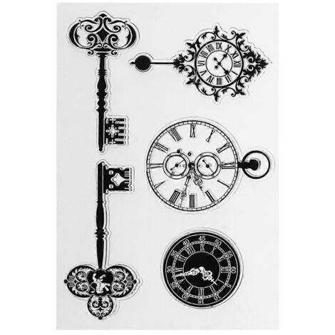 Tampons en PVC transparent style vintage pour porte-clés, horloge, scrapbooking, album photo, etc.