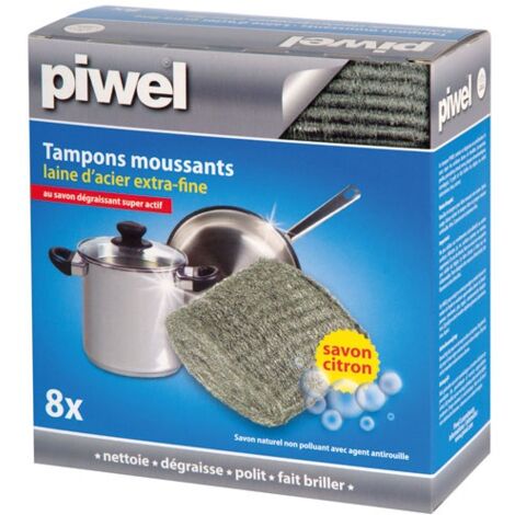 Tampons moussants laine d'acier x8 – Savon naturel parfumé citron – Pour nettoyage efficace surfaces délicates – Lot de 8 unités – Tampel