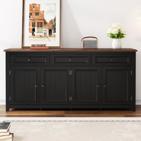 Tanant – Buffet moderne 160 cm – Armoire de rangement avec 3 tiroirs et 4 portes – Structure en MDF noir – Design épuré pour salon