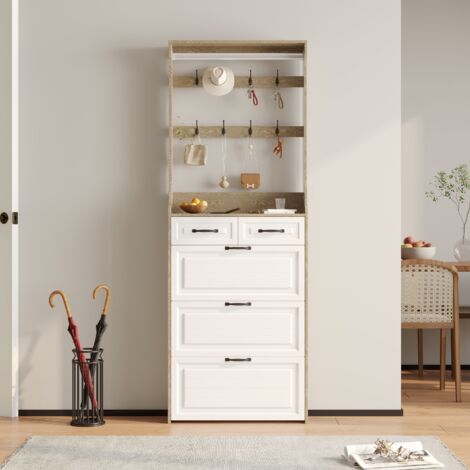 Tanant – Meuble à chaussures 80 cm avec 2 tiroirs et 3 portes – Rangement modulable avec crochets intégrés – Blanc - chaussures80cm