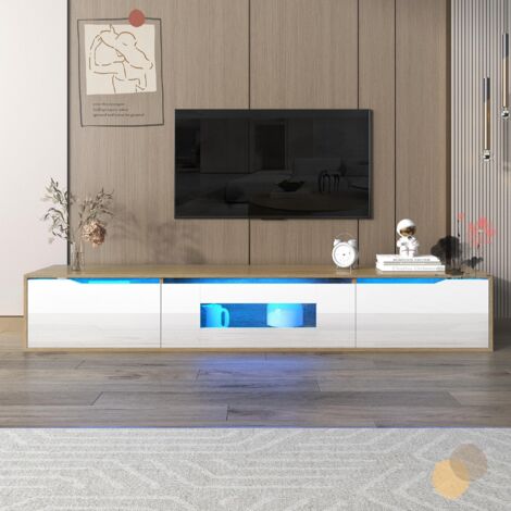 Tanant – Meuble TV 180 cm bicolore avec éclairage LED 16 couleurs – 3 portes – Finition haute brillance – Pour équipements audiovisuels
