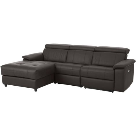 Tanaro-Chaise Longue Canapé 3 Places Droit Avec Fonction Electrique En CuirPU Marron