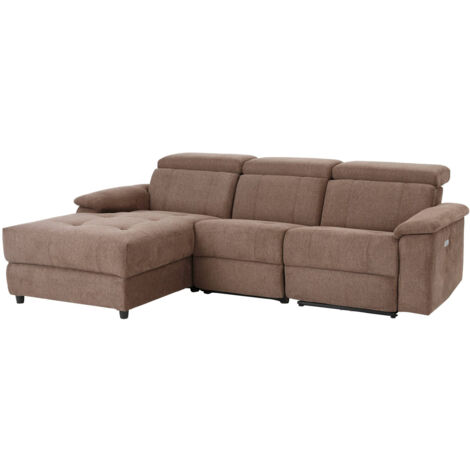 Tanaro-Chaise longue Canapé 3 places droite avec fonction électrique en tissu marron