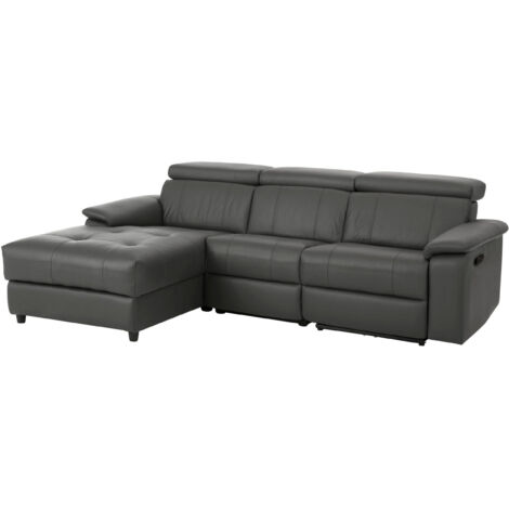 Tanaro-Chaise longue Canapé 3 Places Gauche avec Fonction Manuelle en Gris PU