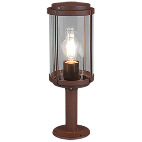 TANARO PALO DA ESTERNO FUSIONE DI ALLUMINIO EFFETTO RUGGINE CON DIFFUSORE VETRO TRASPARENTE IP44 H.40CM. E27