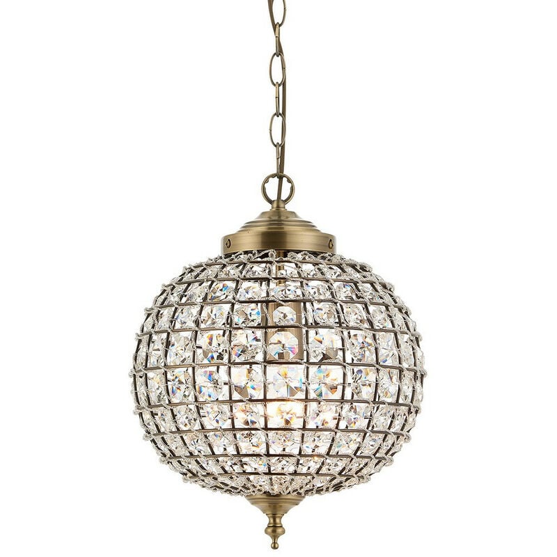 Tanaro - 1 Light Ceiling Globe Pendant Antique Brass, Glass, E27 - Endon