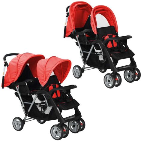 Tandem-Kinderwagen Stahl Rot und Schwarz vidaXL