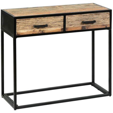 TANETOA - Console 2 Tiroirs en Teck Recyclé et Métal