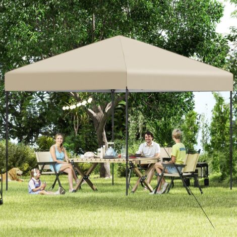 TANGKULA 3 x 3M Tente à Auvent Escamotable avec Sac de Transport Portable 8 Piquets 4 Cordes à Vent Abri de Patio Pliable pour Parasol Beige