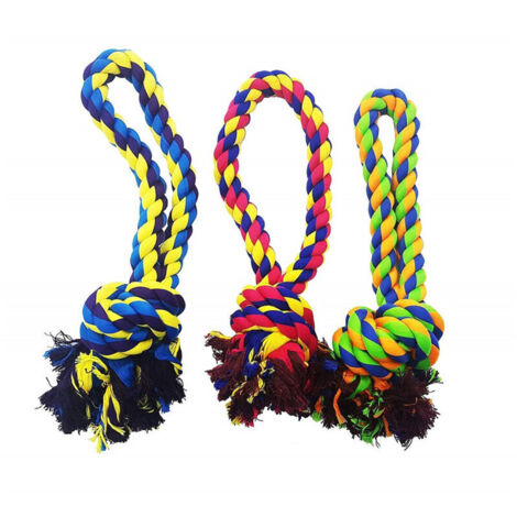 Tangled Rope Game with Knotted Ball and Fabric Handle for Dogs to Chew and Bite Teeth