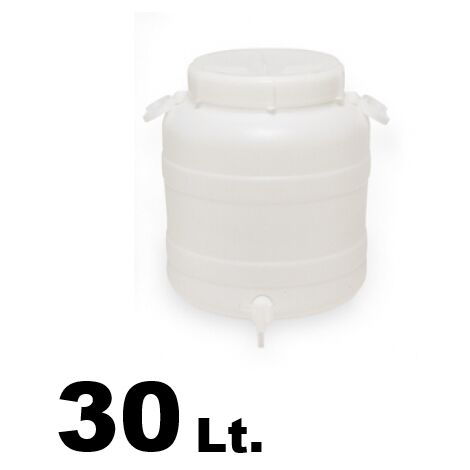 Tanica/Bidone/Fusto in plastica a bocca larga con predisposizione rubinetto + rubinetto 30lt.