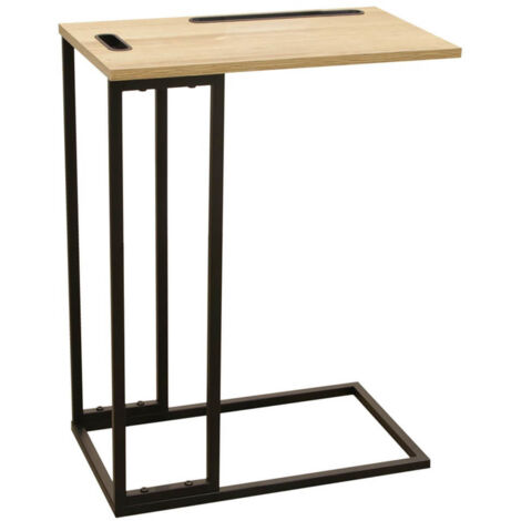TANISHA - Tablette d'Appoint Métal Noir et Imitation Bois