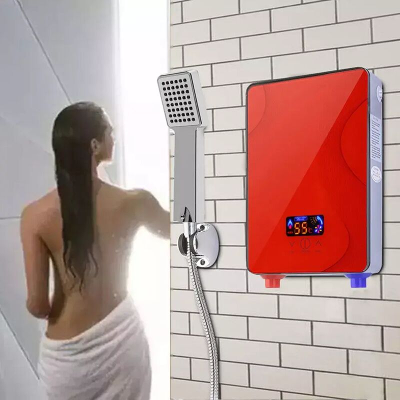 Gojoy - Kit de chauffe-eau instantané numérique sans réservoir électrique pour salle de bain et douche Rouge 220 v
