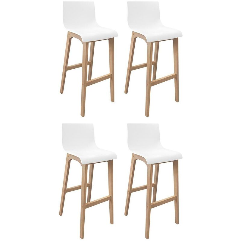 Mob-in - Lot de tabourets de bar tanna en chêne et assise plastique blanche 75cm