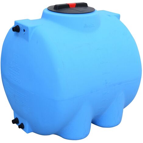 Tanque de polietileno sobre suelo azul horizontal