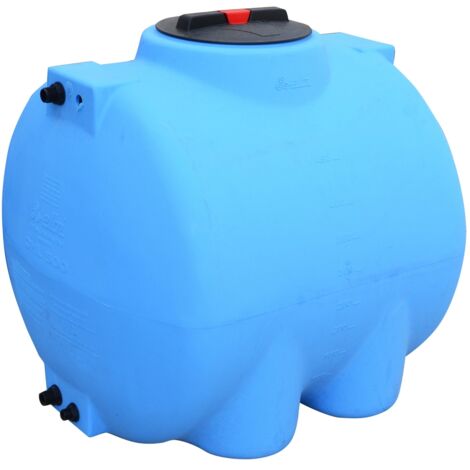 Tanque de polietileno sobre suelo azul horizontal