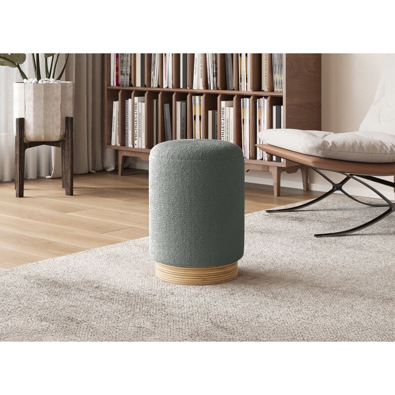 Deco In Paris - tany - Pouf en tissu effet peau de mouton gris et bois tany