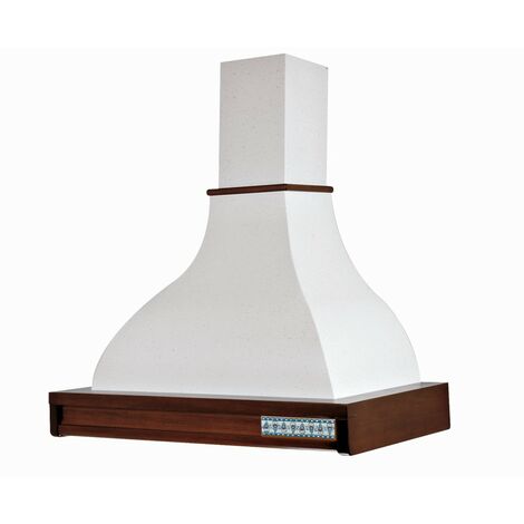 TAORMINA hotte de cuisine rustique blanche avec cadre en bois incrusté couleur tabac 90 cm