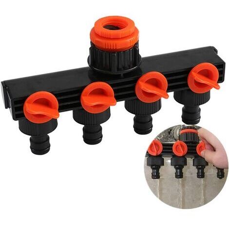 Tap Selector 4 Outlet Valves, 4 Way Distributor Faucet Connector Hose Diverter for Adjustable and Lockable Water Flow, Garden Irrigation