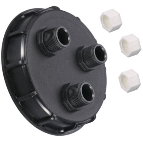Tapa adaptadora para tanque IBC, rosca macho de 1", junta para tapa de tanque IBC, accesorios para tanque IBC, adaptador de grifo para tanque IBC, tapa de conexión para tanque de lluvia IBC (3 orifici