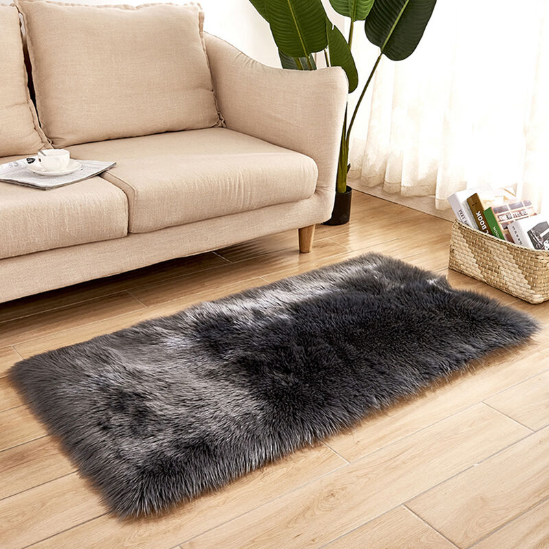 

tapa de la camara de largo sitio de la cama de sofa de piel de oveja, de color gris oscuro 30 30cm *