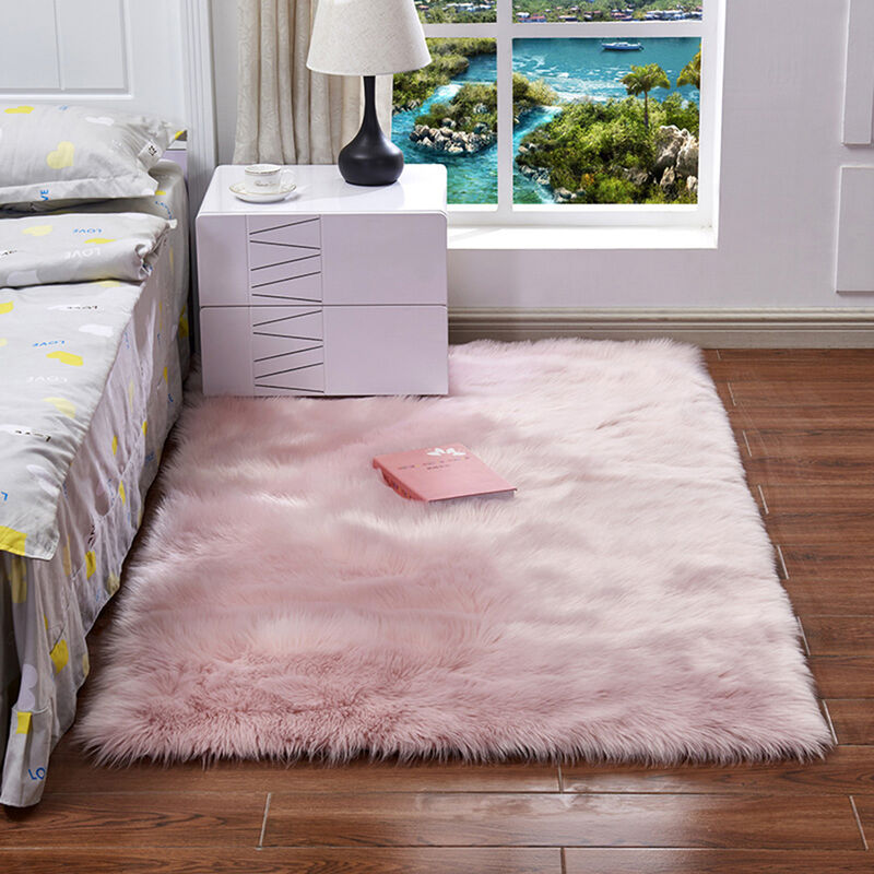 

Cobertura larga dormitorio alfombra canape del salon de imitacion piel de oveja, de color rosa 30 * 30cm