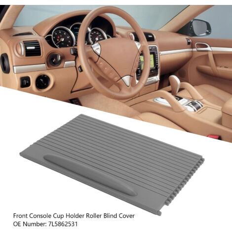 Tapa deslizante para el portavasos delantero del Porsche Cayenne (2003-2010) - Tapa con rodillo en color gris.