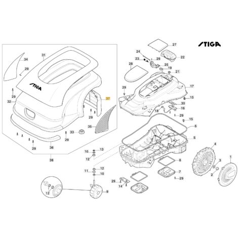 Tapa trasera robot cortacésped modelos A3000 ORIGINAL STIGA 322110185/0