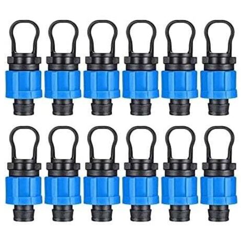 Tapas de riego por goteo KZQ de 1/2 pulgada (paquete de 12) - Ajuste universal - Compatible con cintas de goteo de 16-17 mm