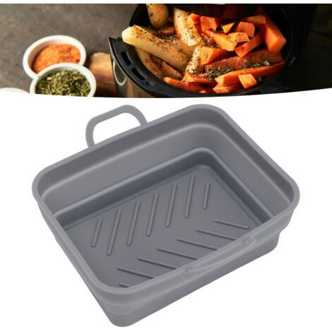 Tapas para freidora [2 piezas] Inserto de silicona resistente al calor con diseño ranurado y asas Gris [Fácil de limpiar]