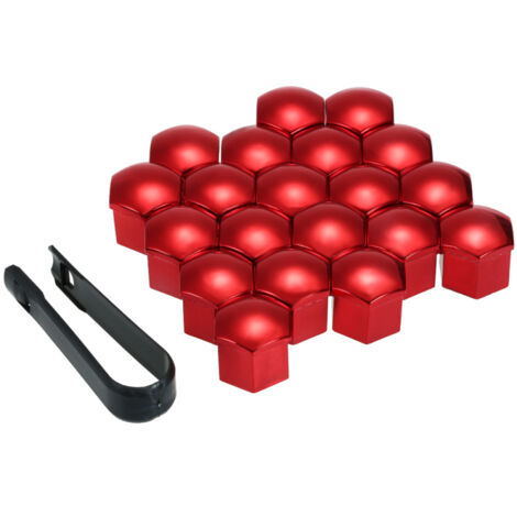 Tapas para tuercas de rueda de 17 mm, paquete de 20 tapas – ABS, rojo/azul, herramienta de extracción incluida