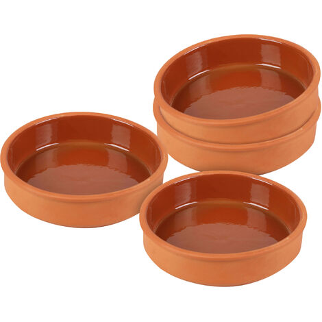 Tapas Schalen aus Ton 350 ml - 4er Set - Feuerfeste Auflaufform innen glasiert - Traditionelle Tonschale Dessert Dip Snack Schälchen Tapasschale ofenfest und spülmaschinengeeignet