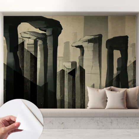 Tapete adhésive moderne pour salon et chambre à coucher Décoration rapide avec colle Architecture brute 208x146 cm