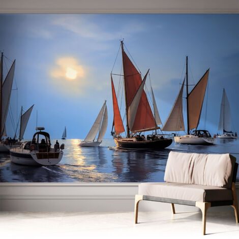 Tapete adhésive moderne pour salon et chambre à coucher Décoration rapide avec colle Aventure nautique 312x219 cm