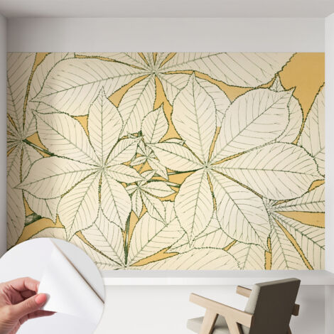Tapete adhésive moderne pour salon et chambre à coucher Décoration rapide avec colle Feuilles de châtaignier 152x104 cm