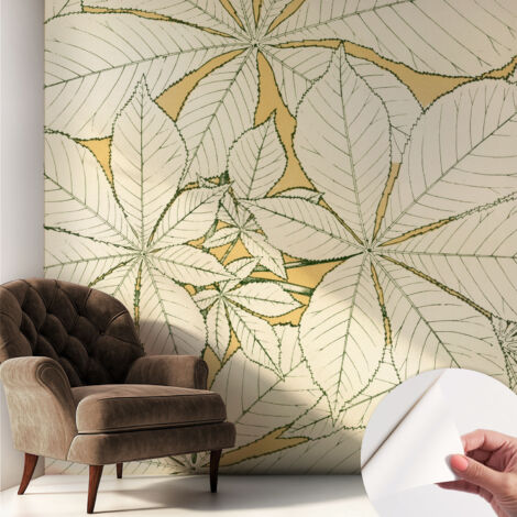 Tapete adhésive moderne pour salon et chambre à coucher Décoration rapide avec colle Feuilles de châtaignier 250x250 cm