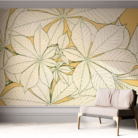 Tapete adhésive moderne pour salon et chambre à coucher Décoration rapide avec colle Feuilles de châtaignier 312x219 cm