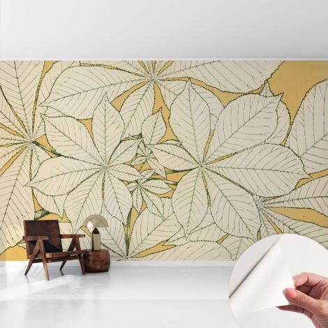 Tapete adhésive moderne pour salon et chambre à coucher Décoration rapide avec colle Feuilles de châtaignier 416x254 cm