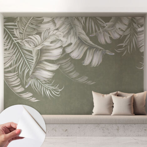 Tapete adhésive moderne pour salon et chambre à coucher Décoration rapide avec colle Feuilles délicates 208x146 cm