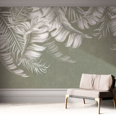 Tapete adhésive moderne pour salon et chambre à coucher Décoration rapide avec colle Feuilles délicates 312x219 cm
