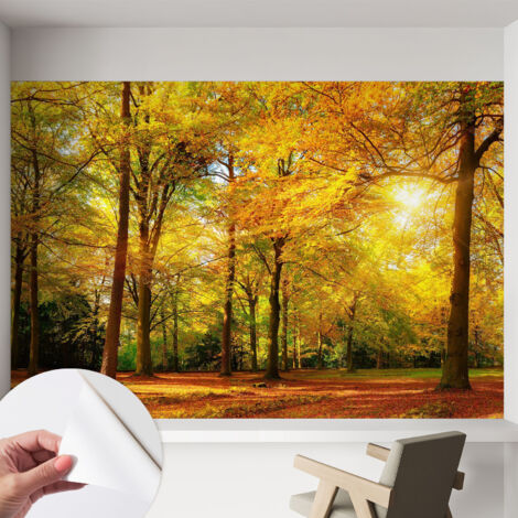 Tapete adhésive moderne pour salon et chambre à coucher Décoration rapide avec colle Feuilles dorées 152x104 cm
