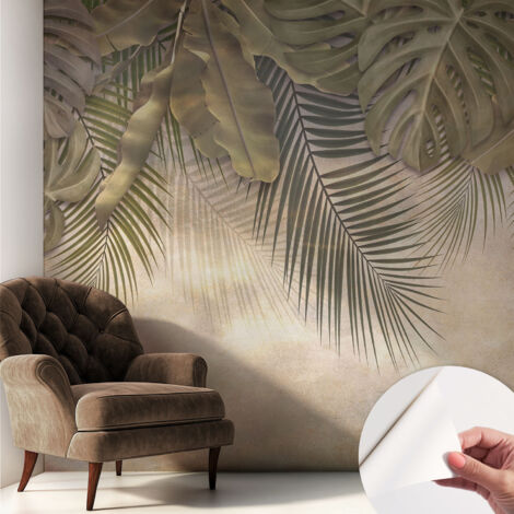 Tapete adhésive moderne pour salon et chambre à coucher Décoration rapide avec colle Feuilles tropicales 250x250 cm