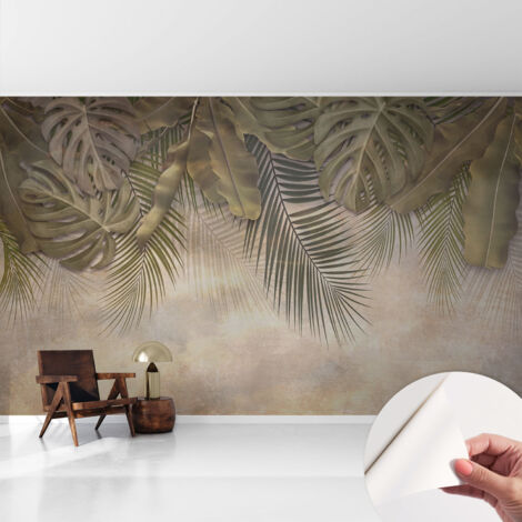 Tapete adhésive moderne pour salon et chambre à coucher Décoration rapide avec colle Feuilles tropicales 416x254 cm