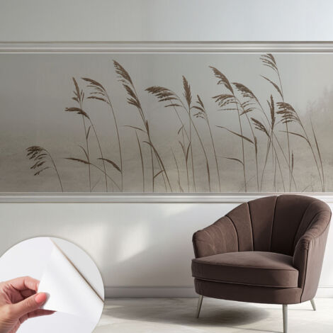 Tapete adhésive moderne pour salon et chambre à coucher Décoration rapide avec colle Herbes dans la brume 250x104 cm